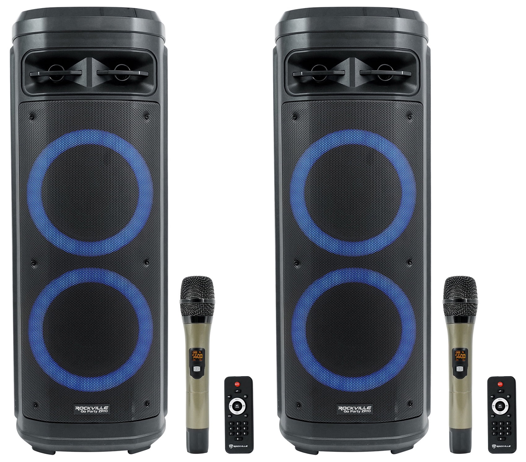 Rockville Go Party ZR10 Portable Powered Bluetooth Speakers with LED Lights and Microphone (Set of 2)  (图1)