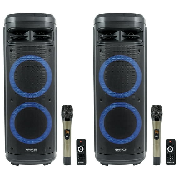2) Rockville Go Party ZR10 Dual 10" Wireless Linking LED Bluetooth Speakers+Mics