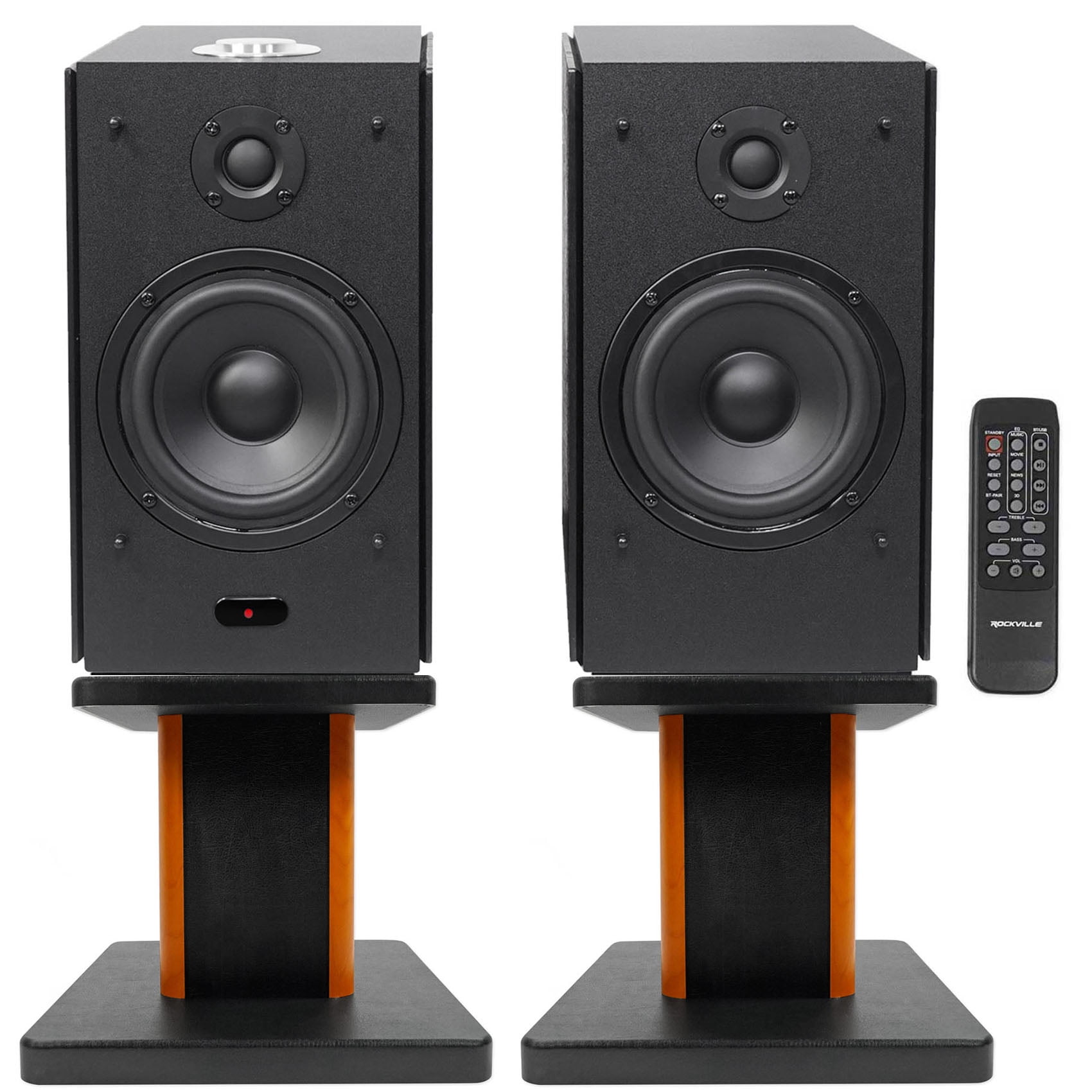(2) Rockville HD5B 5" Bluetooth Bookshelf Home Theater Speakers+Wood Stands