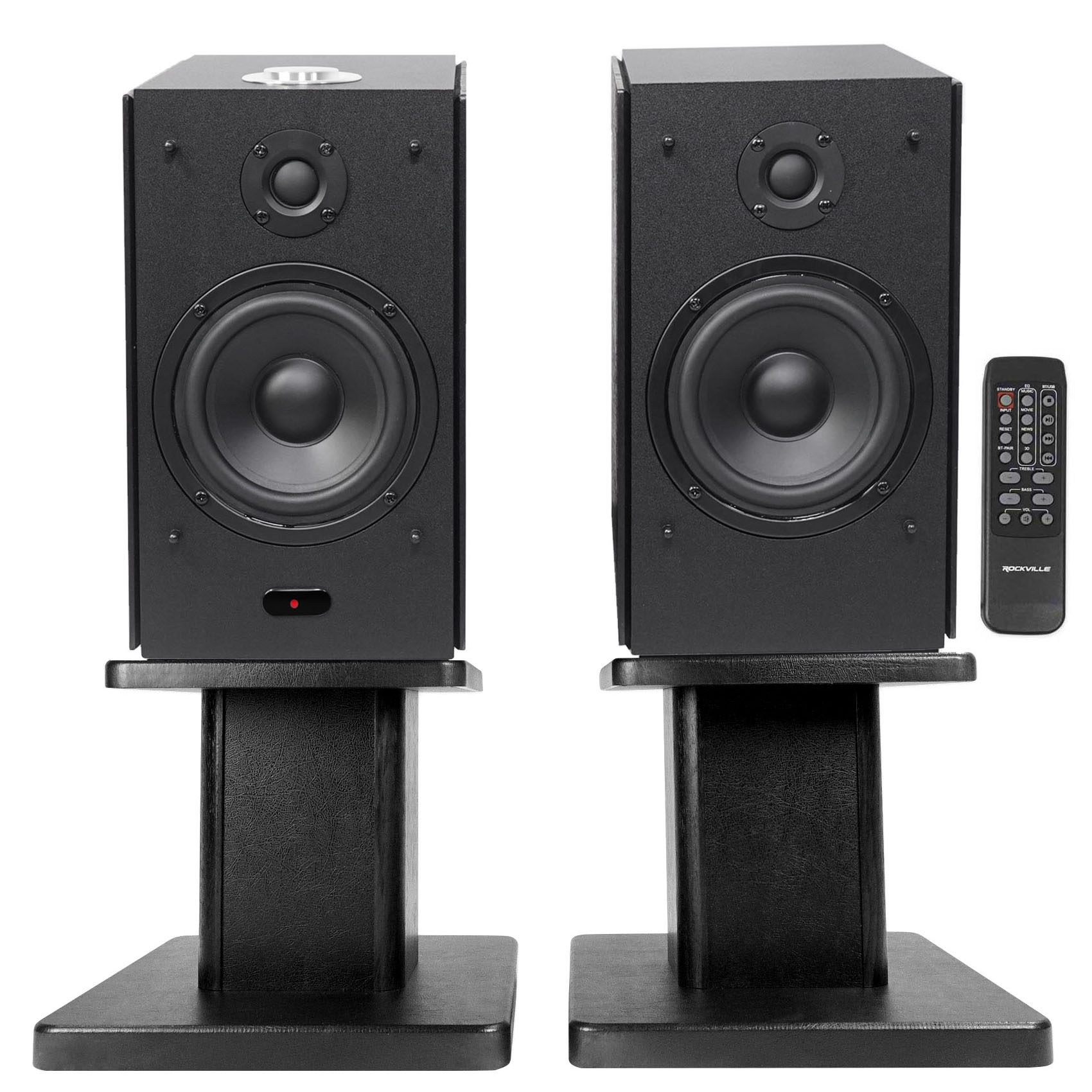 (2) Rockville HD5B 5" Powered Bluetooth Bookshelf Home Theater Speakers+Stands - image 1 of 11
