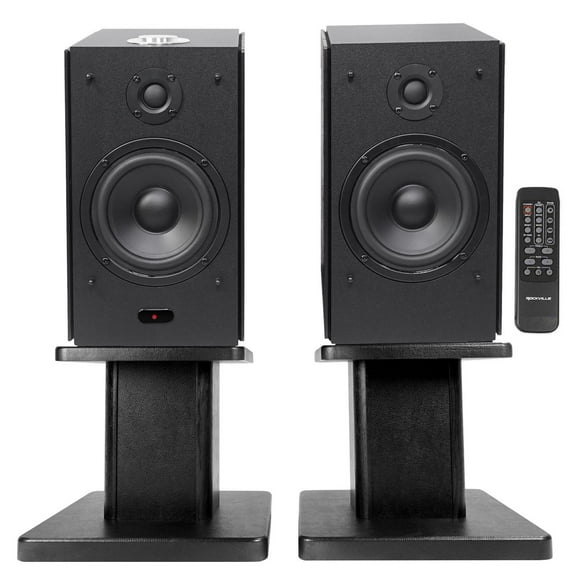 (2) Rockville HD5B 5" Powered Bluetooth Bookshelf Home Theater Speakers+Stands