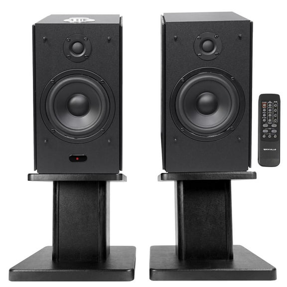(2) Rockville HD5B 5" Powered Bluetooth Bookshelf Home Theater Speakers+Stands
