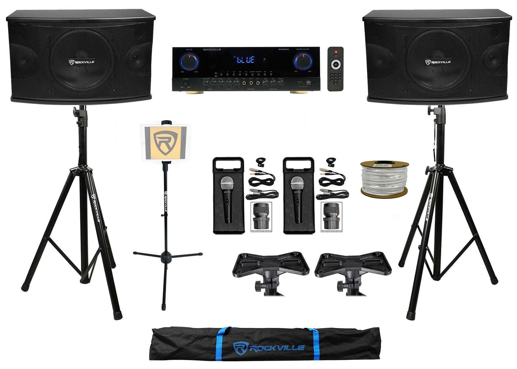 2) Rockville KPS10 10" Karaoke Speakers+Bluetooth Amplifier+2) Mics