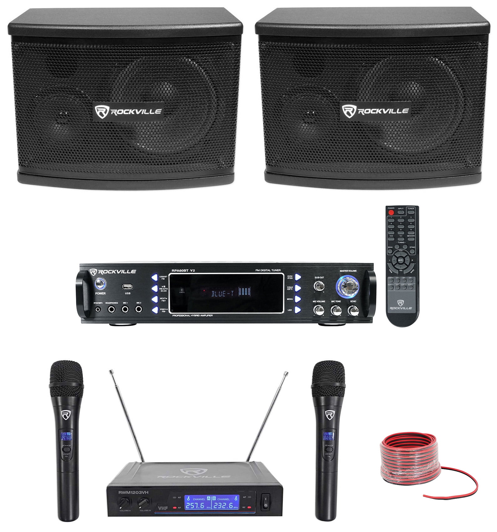 (2) Rockville KPS65 6.5" 400w Karaoke/Pro Speakers+Bluetooth Amp