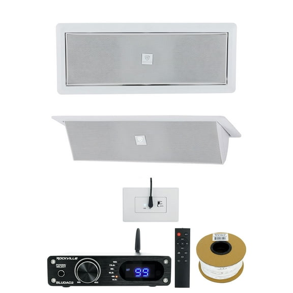 (2) Rockville LUX STEALTH D4 Motorized Ceiling/Wall Conference Room Speakers+Amp