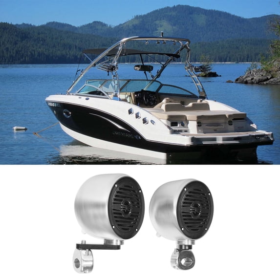 (2) Rockville MS40B Chrome 4" 200 Watt Marine Wakeboard Tower Boat Speakers