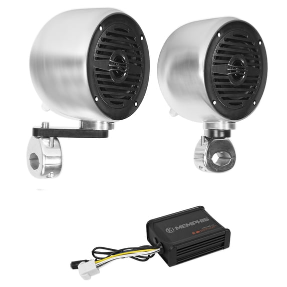2) Rockville MS40B Chrome 4" Tower Speakers+Memphis Amp For ATV/UTV/Cart
