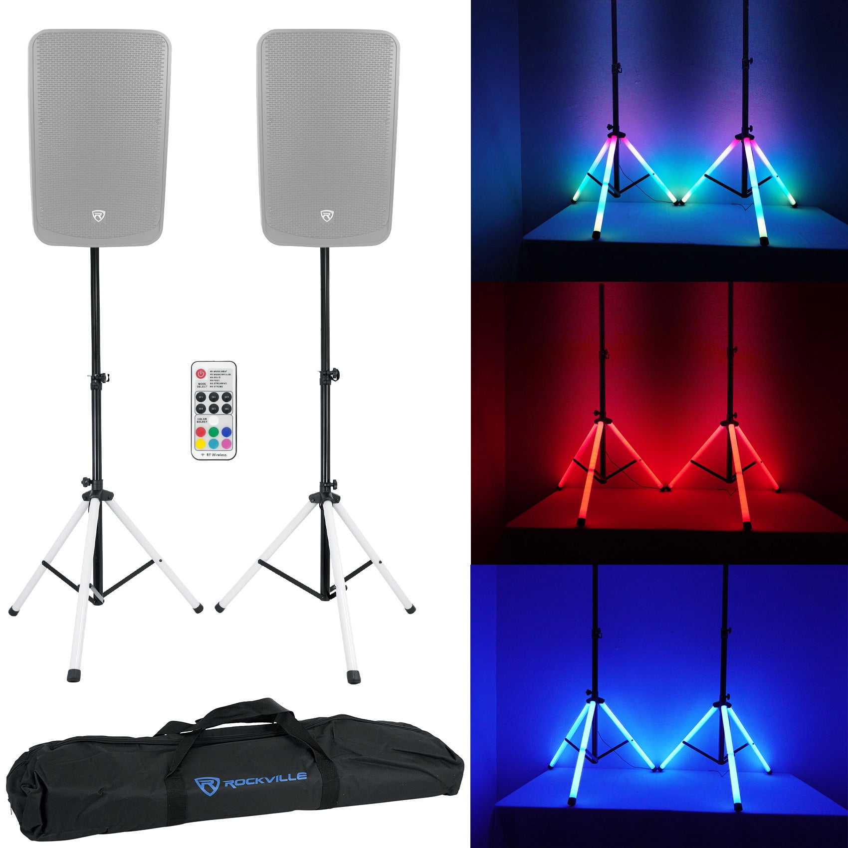Rockville Multi-Color LED DJ Tripod Speaker Stands with Remote