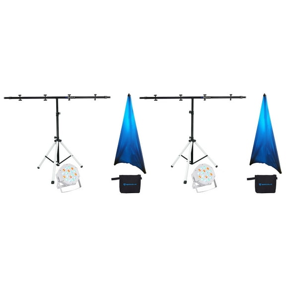 (2) Rockville PARTY STAND LED Lighting Bar Stands+RGB Remote+Scrims+Par Lights