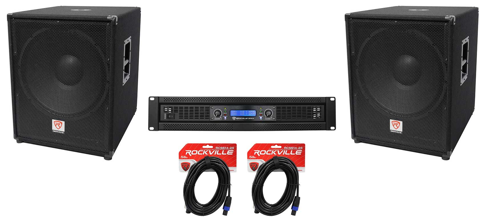 2 Rockville PBG18 18" 2000w 8 Ohm Pro Audio Subwoofers+2-Channel Power Amplifier