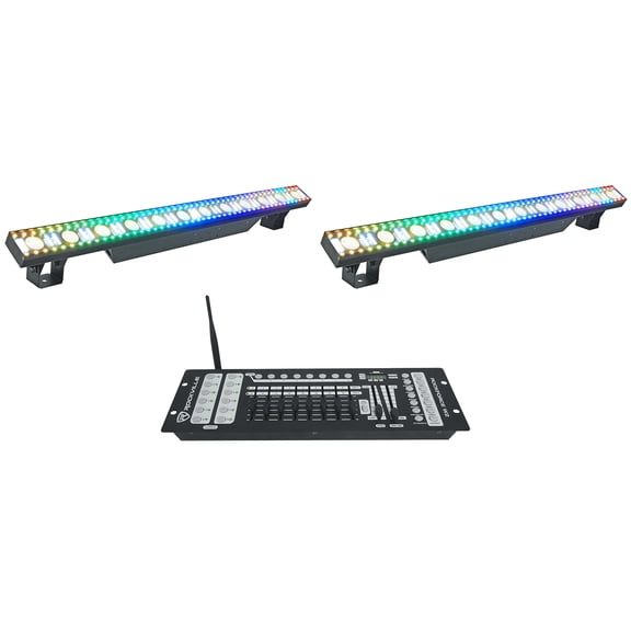 2) Rockville Pixel Hybrid Bar Battery Power Light Strips+Wireless DMX Controller