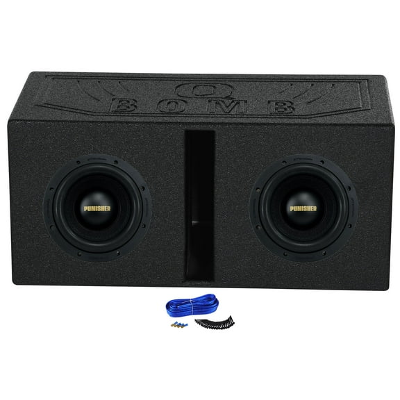 2 Rockville Punisher 8D1 8" 750w RMS Competition Car Subwoofers + Vented Sub Box