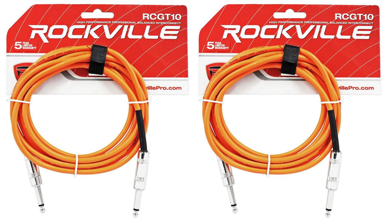 2 Rockville RCGT10O 10'  1/4" TS to 1/4'' TS Guitar/Instrument Cable