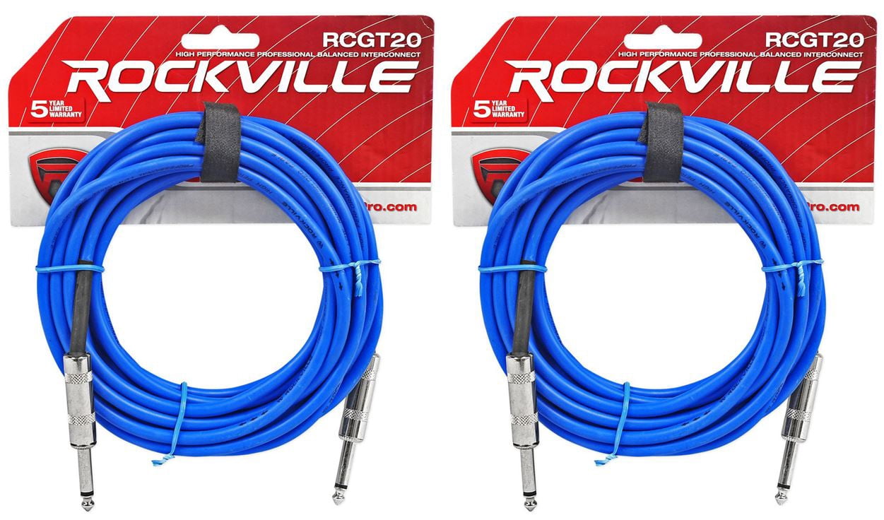 2 Rockville RCGT20BL 20'  1/4" TS to 1/4'' TS Guitar/Instrument Cable
