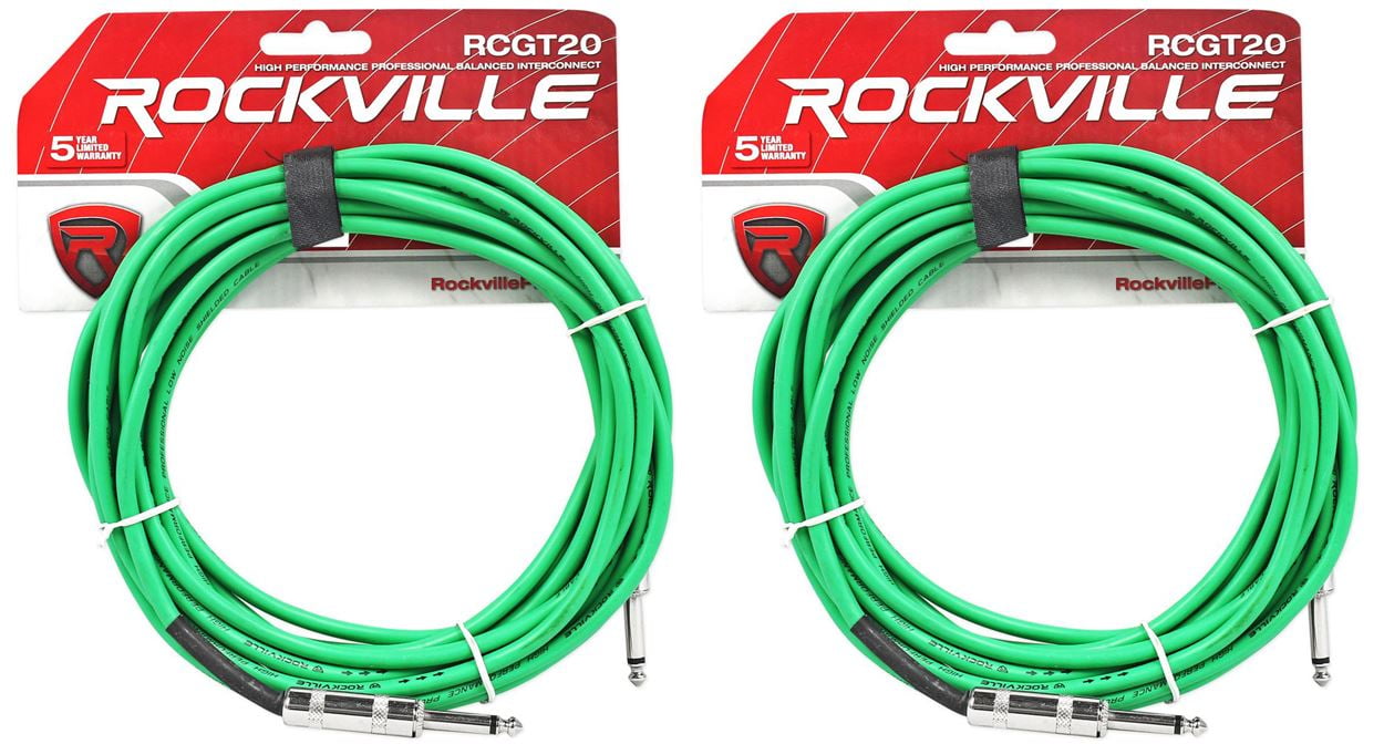 2 Rockville RCGT20G 20'  1/4" TS to 1/4'' TS Guitar/Instrument Cable
