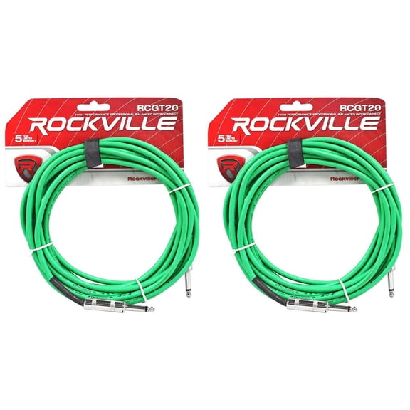 2 Rockville RCGT20G 20'  1/4" TS to 1/4'' TS Guitar/Instrument Cable