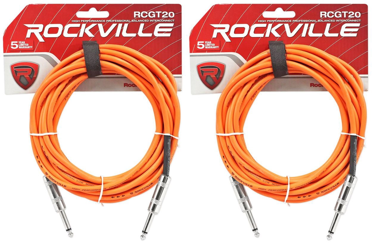2 Rockville RCGT20O 20'  1/4" TS to 1/4'' TS Guitar/Instrument Cable