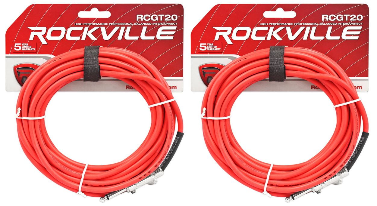 2 Rockville RCGT20R 20'  1/4" TS to 1/4'' TS Guitar/Instrument Cable