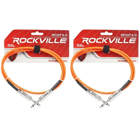 2 Rockville RCGT3.0O 3' 1/4" TS to 1/4'' TS Guitar/Instrument Cable