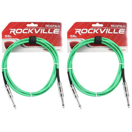 2 Rockville RCGT6.0G 6' 1/4" TS to 1/4'' TS Guitar/Instrument Cable
