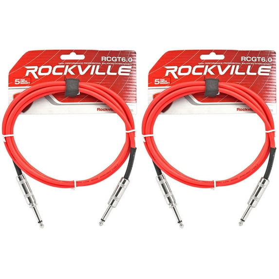 2 Rockville RCGT6.0R 6' 1/4" TS to 1/4'' TS Guitar/Instrument Cable