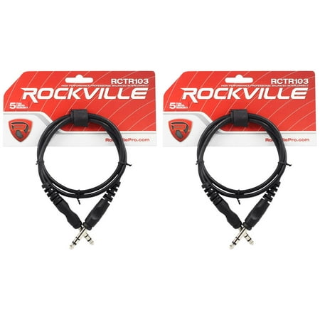 2 Rockville RCTR103B Black 3' 1/4'' TRS to 1/4'' TRS Cable 100% Copper