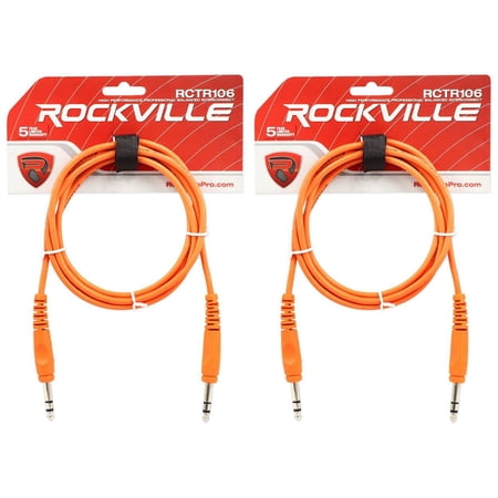 2 Rockville RCTR106O Orange 6' 1/4'' TRS to 1/4'' TRS Cable 100% Copper