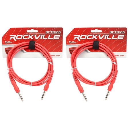 2 Rockville RCTR106R Red 6' 1/4'' TRS to 1/4'' TRS Cable 100% Copper