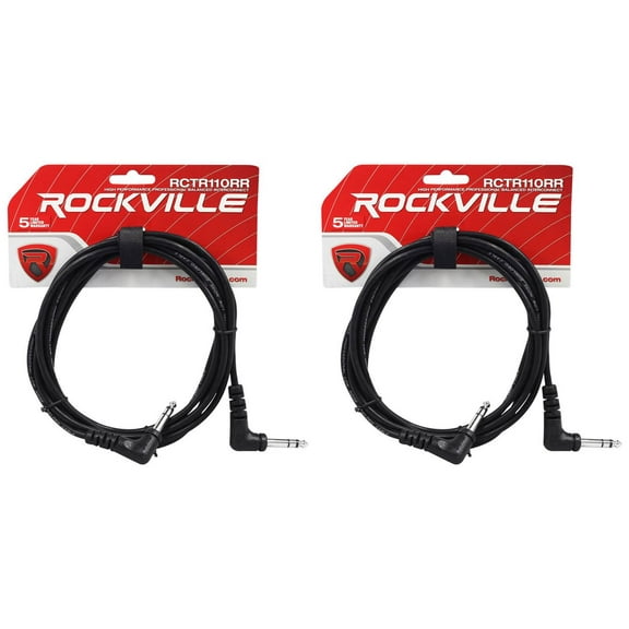 2 Rockville RCTR110RR-B 10' Black 1/4" TRS Right Angle to Same Cable 100% Copper