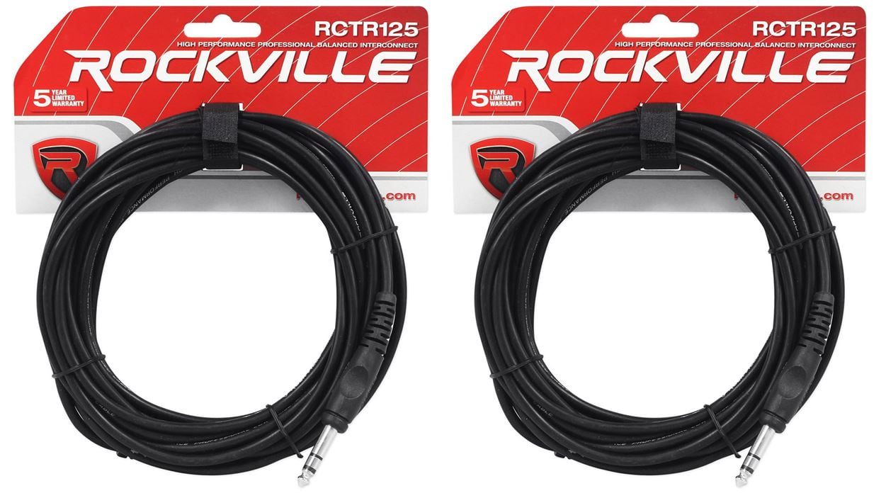 2 Rockville RCTR125B 25' 1/4'' TRS to 1/4'' TRS Cable, Black, 100% Copper