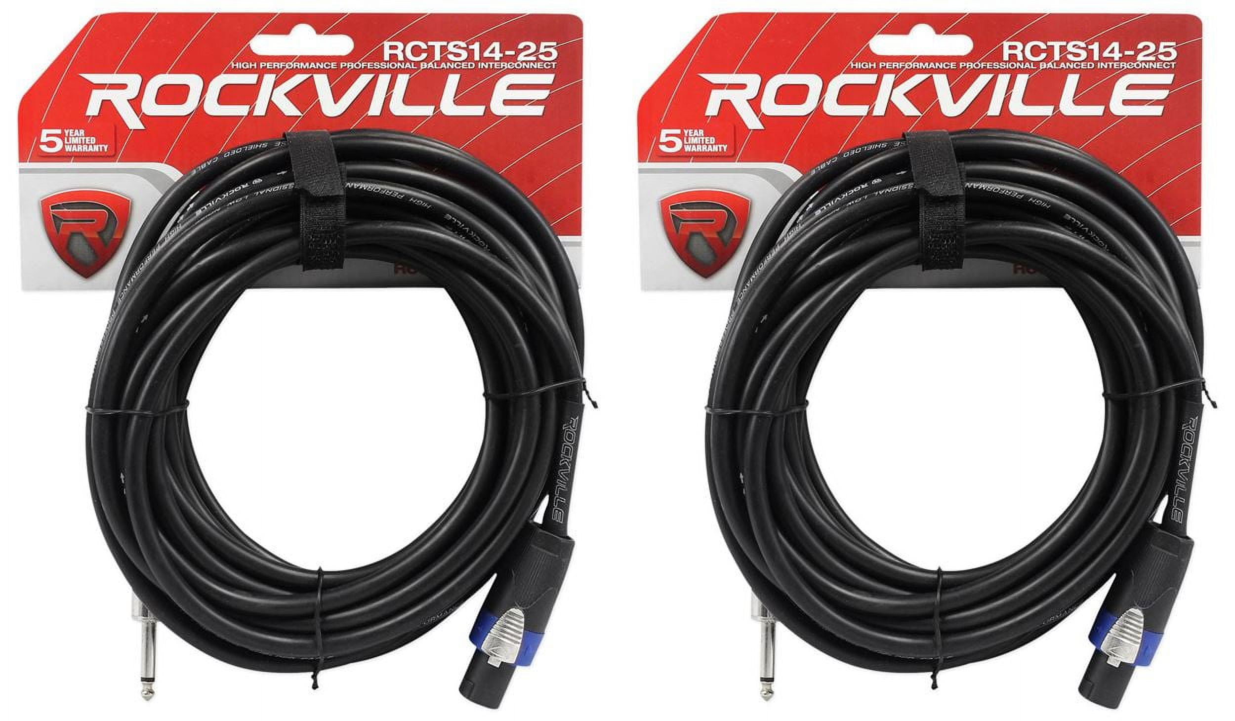 2 Rockville RCTS1425 25' 14 AWG 1/4" TS to Speakon Pro Speaker Cable 100% Copper