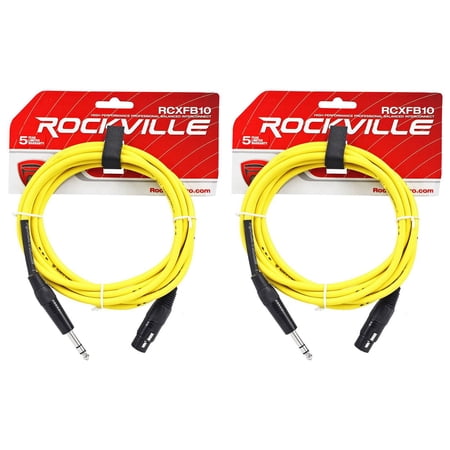 2 Rockville RCXFB10Y Yellow 10' Female REAN XLR to 1/4'' TRS Balanced Cables OFC