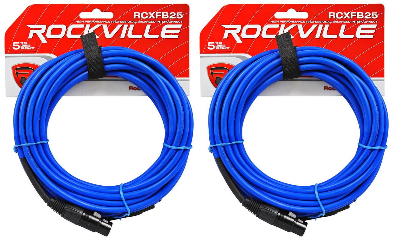 2 Rockville RCXFB25Bl Blue 25' Female REAN XLR to 1/4'' TRS Balanced Cables OFC