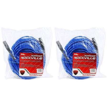 2 Rockville RCXFM100P-BL Blue 100' Female to Male REAN XLR Mic Cable 100% Copper