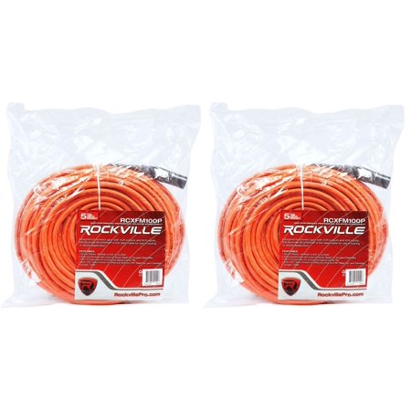 2 Rockville RCXFM100P-O Orange 100' Female to Male REAN XLR Mic Cable 100%Copper
