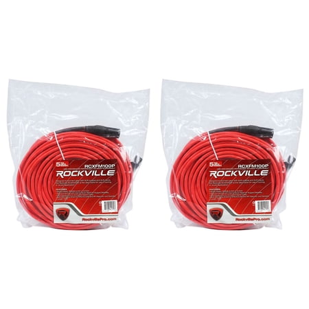 2 Rockville RCXFM100P-R Red 100' Female to Male REAN XLR Mic Cable 100% Copper