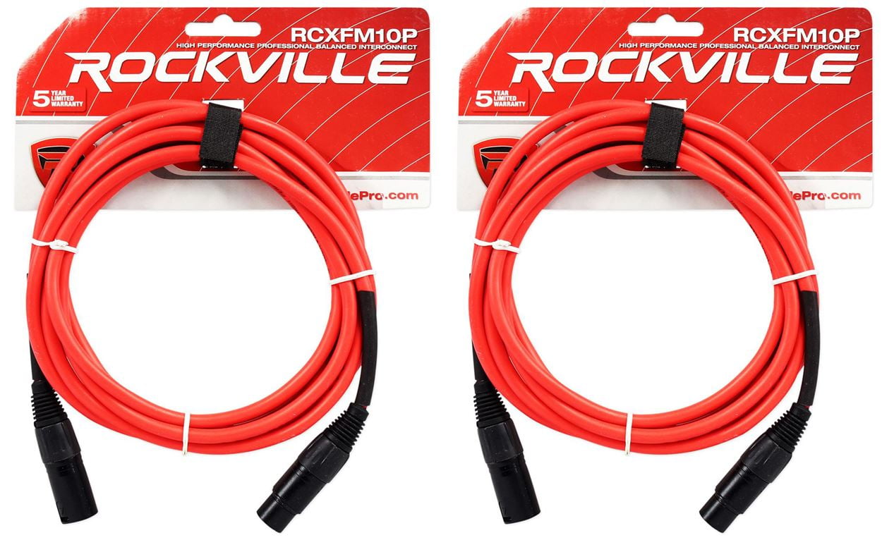 2 Rockville RCXFM10P-R Red 10' Female to Male REAN XLR Mic Cable 100% Copper
