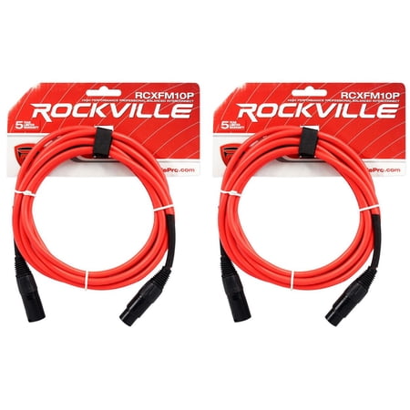 2 Rockville RCXFM10P-R Red 10' Female to Male REAN XLR Mic Cable 100% Copper