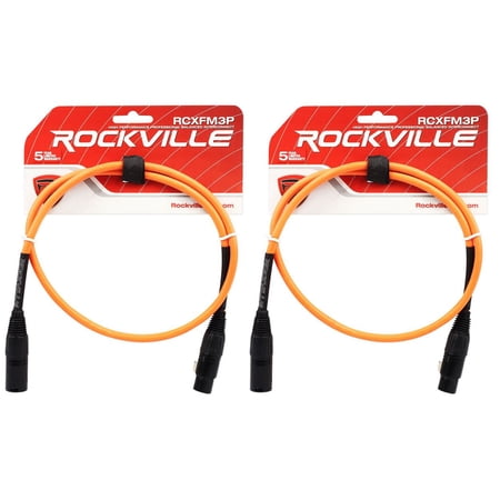 2 Rockville RCXFM3P-O Orange 3' Female to Male REAN XLR Mic Cable 100% Copper