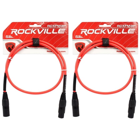 2 Rockville RCXFM3P-R Red 3' Female to Male REAN XLR Mic Cable 100% Copper