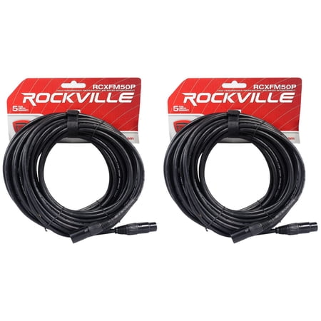 2 Rockville RCXFM50P-B Black 50' Female to Male REAN XLR Mic Cable 100% Copper