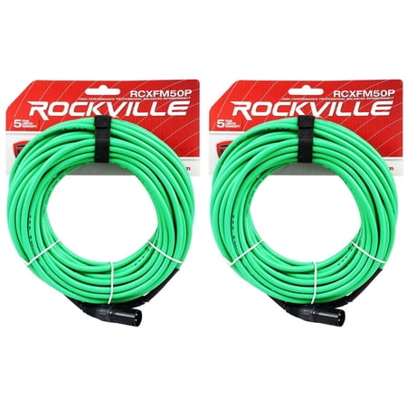 2 Rockville RCXFM50P-G Green 50' Female to Male REAN XLR Mic Cable 100% Copper