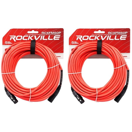 2 Rockville RCXFM50P-R Red 50' Female to Male REAN XLR Mic Cable 100% Copper