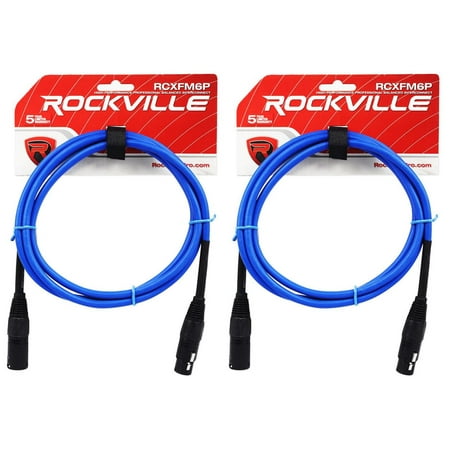 2 Rockville RCXFM6P-BL Blue 6' Female to Male REAN XLR Mic Cable 100% Copper