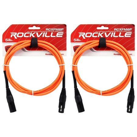 2 Rockville RCXFM6P-O Orange 6' Female to Male REAN XLR Mic Cable 100% Copper