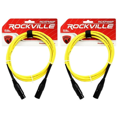 2 Rockville RCXFM6P-Y Yellow 6' Female to Male REAN XLR Mic Cables 100% Copper
