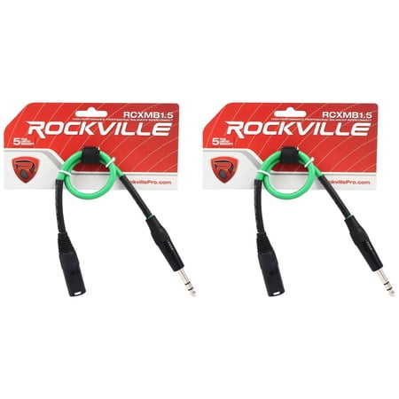 2 Rockville RCXMB1.5G Green 1.5' Male REAN XLR to 1/4'' TRS Balanced Cables