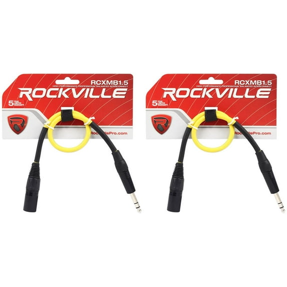2 Rockville RCXMB1.5Y Yellow 1.5' Male REAN XLR to 1/4'' TRS Balanced Cables