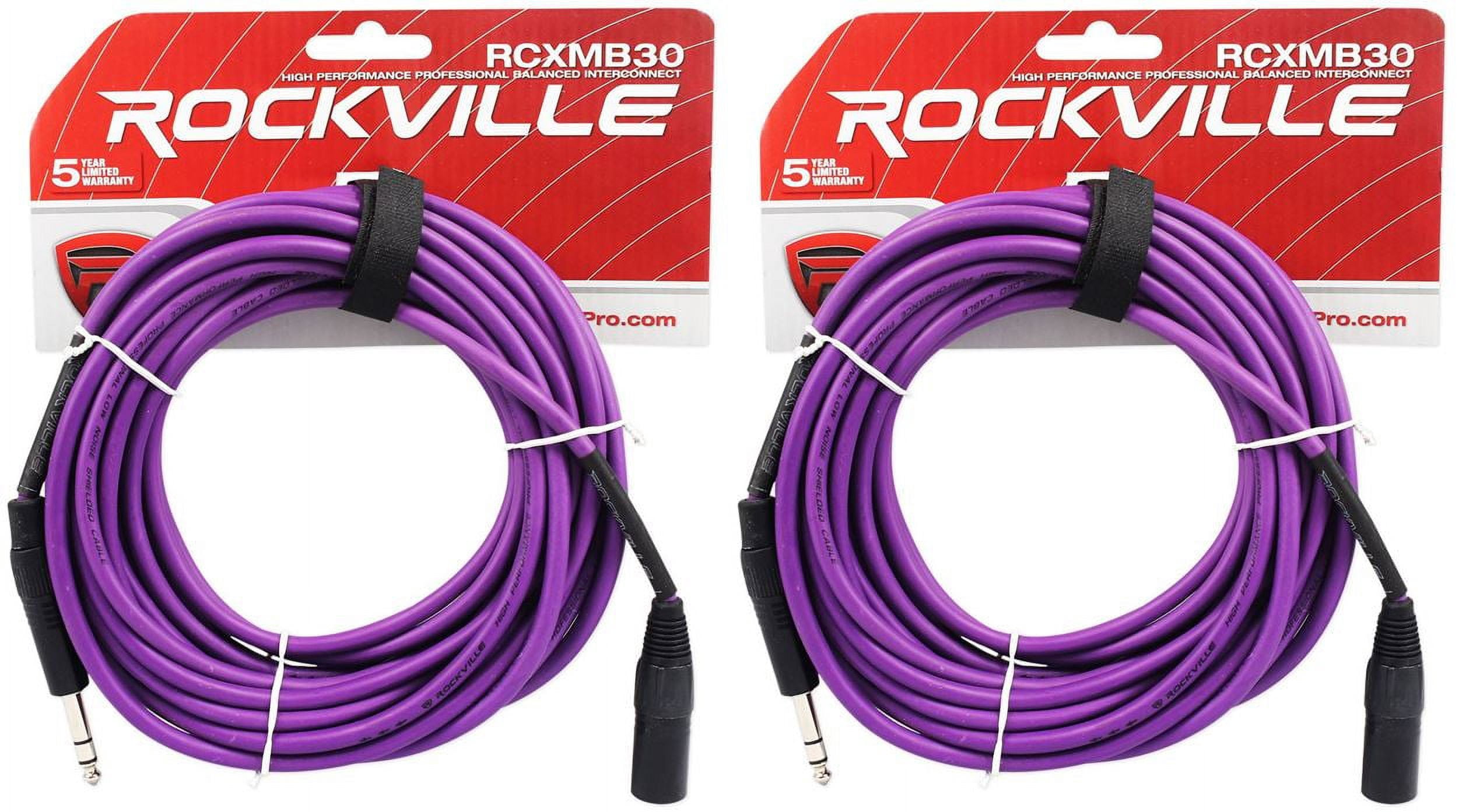 2 Rockville RCXMB30-P Purple 30' Male REAN XLR to 1/4'' TRS Balanced Cables