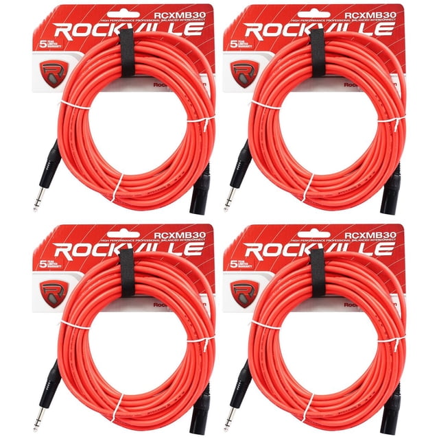 Rockville RCXMB6-B 6ft Male XLR To 1/4 Inch TRS Balanced Cable (2-Pack) - Black, REAN Connectors-844962